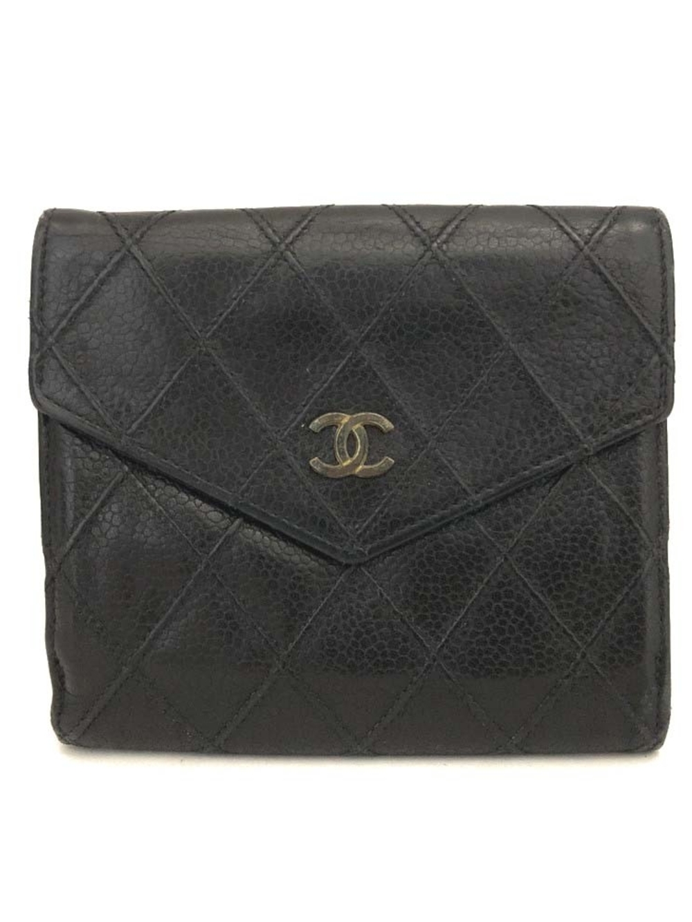 CHANEL Black Quilted Caviar Leather Wallet with CC Turnlock